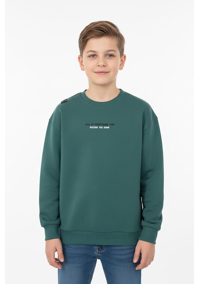 Bisiklet Yaka Baskı Detaylı Erkek Çocuk Sweatshirt-90909 Yeşil