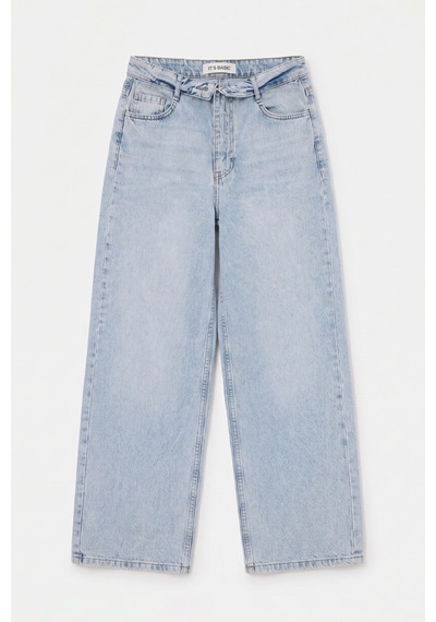 Kadın 4s6-3 Straight Fit Kemer Detaylı Özel Tasarım Denim Jean Buz Mavi