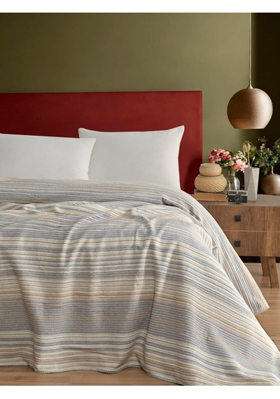 Pamuklu 4 Mevsim Çift Kişilik Battaniye, 180x220 Cm,%70 Pamuk%30 Polyester Gri Çok Renkli