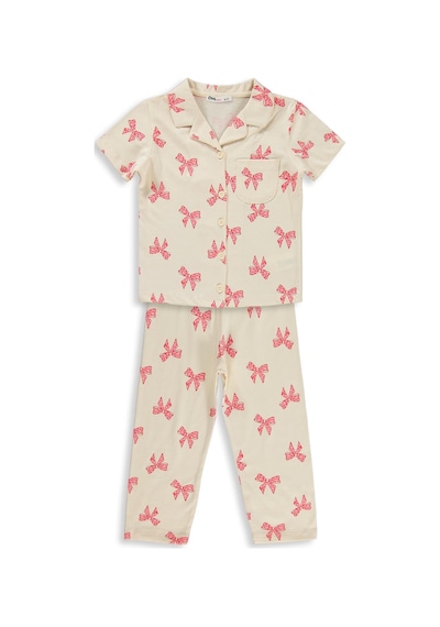 Civil Girls Fiyonk Desenli 10-13 Yaş Pijama Takımı - Fil Dişi