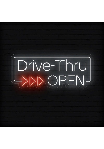 Drive-thru Open Yazılı Neon Tabela Beyaz