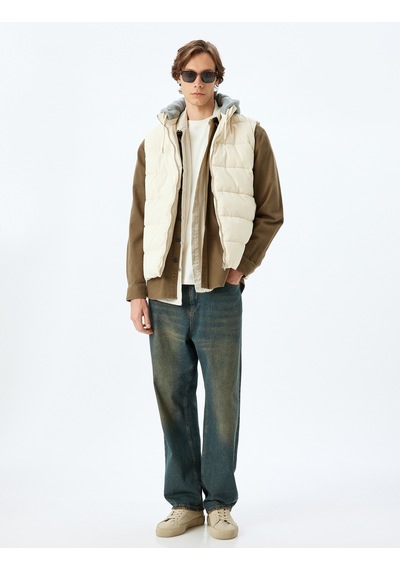 Koton Şişme Yelek Slim Fit Fermuarlı Bej 5wam20026hw Ekru