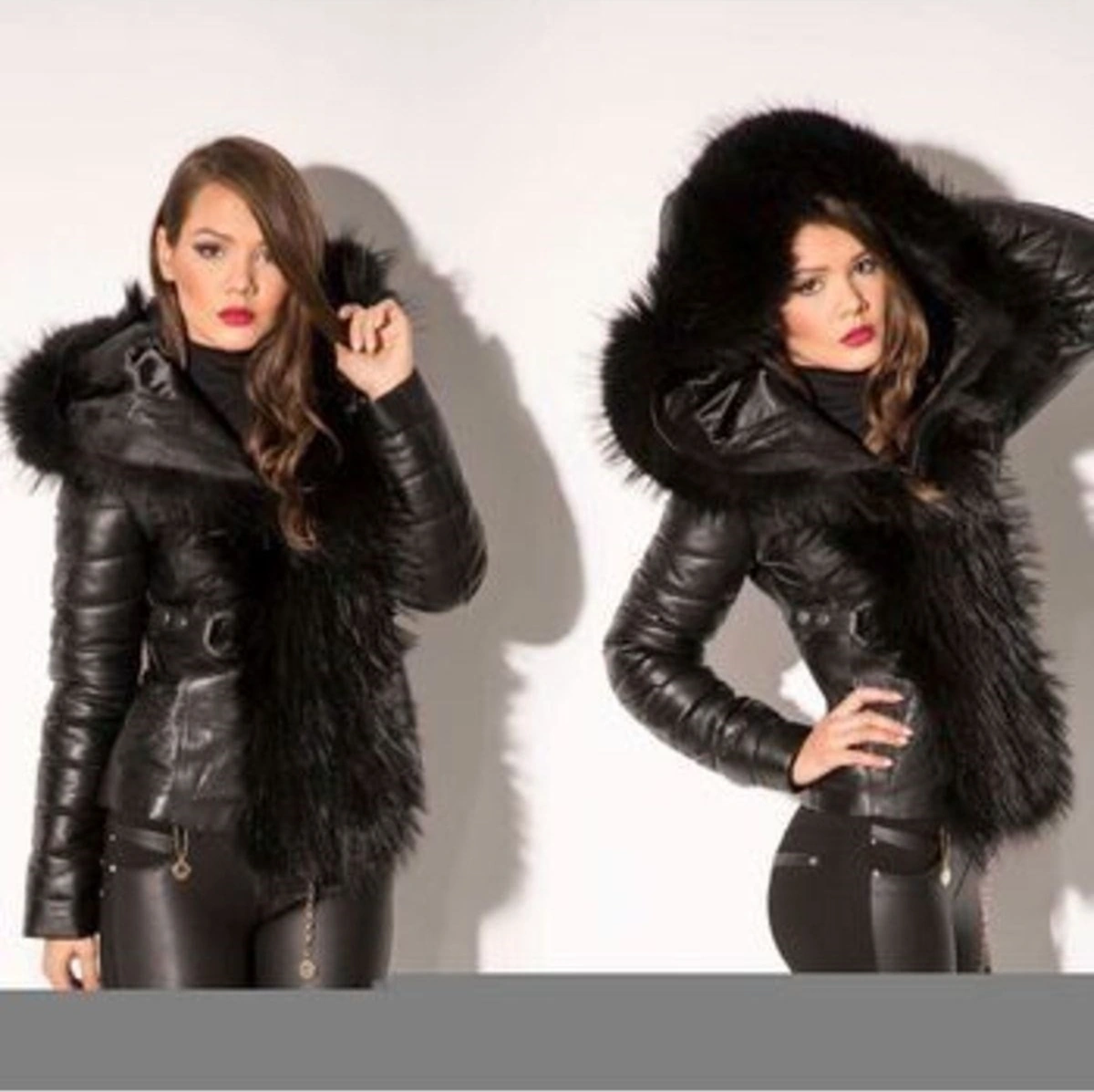 Deriwork Hakiki Deri Siyah Kürklü Işlemeli Venetta Kadın Deri Mont Siyah