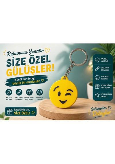 Emoji Anahtarlık , Göz Kırpan Emoji Şeklinde Araç Anahtarlık - Emoji Araba Anahtarlığı