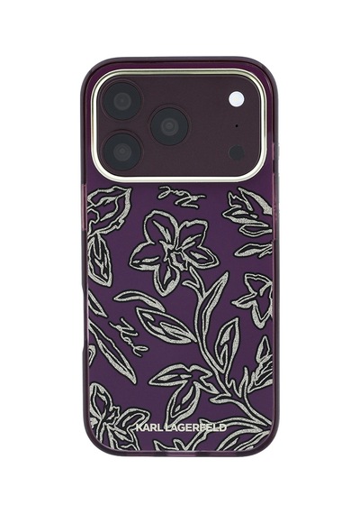 Apple iPhone Uyumlu 18 Pro Max Kılıf Karl Lagerfeld Lisanslı M-safe Gold Kamera Çerçeve Çiçek Tasarım Kapak Bordo