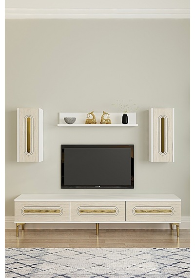 Tvr1804btg - Rany Tvr180 Ünitesi Takım Beyaz-traverten-gold 180cm Çok Renkli