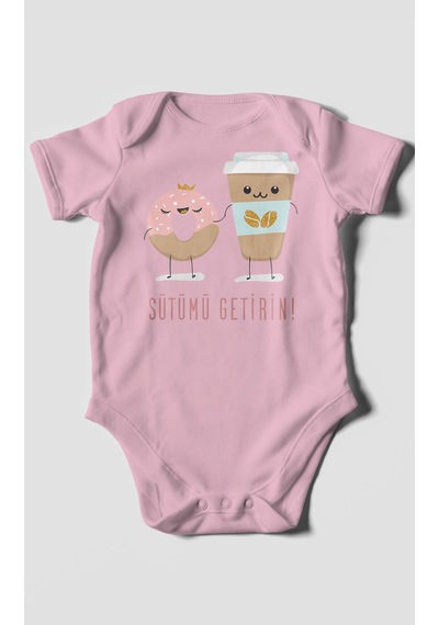 Sütümü Getirin Baskılı Bebek Zıbını Çıtçıtlı Body %100 Pamuk Kısa Kol Koyu Pembe