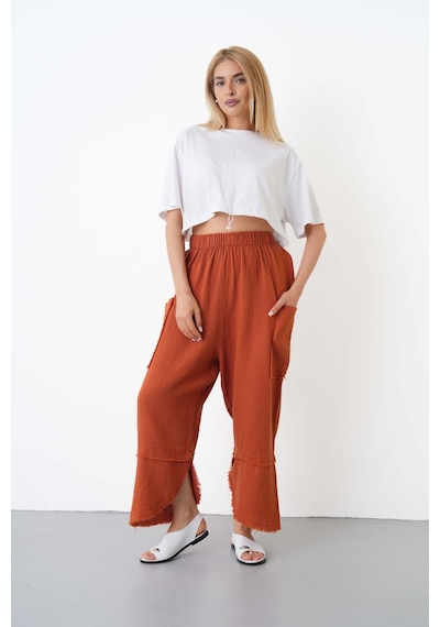 The Voler %100 Pamuk Müslin Şalvar Pantolon Kadın Yüksek Bel Oversize Rahat Kesim Cepli Siyah Yazlık Pantolon Kiremit The Voler %100 Pamuk Müslin Şalvar Pantolon Kadın Yüksek Bel Oversize Rahat Kesim Cepli Siyah Yazlık Pantolon Kiremit