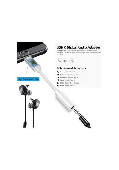 Apple Uyumlu iPhone / Samsung / Xiaomi / Huawei Usb-c To 3.5mm Kulaklık Dönüştürü Dac Chip