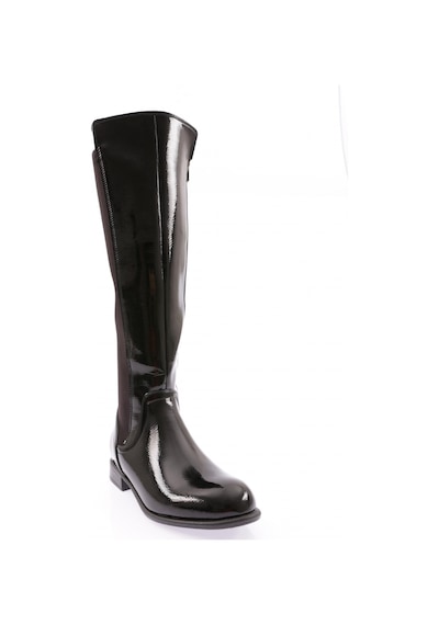 Dgn 501 Kadın Arkası Stretch Yanı Fermuarlı Knee High Flats Çizme 501-1557-R1645 Siyah Rugan