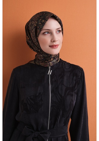 Armine Sura İpek Eşarp 2026-2027 - Sonbahar Kış-asm9609 Siyah-Yeşil