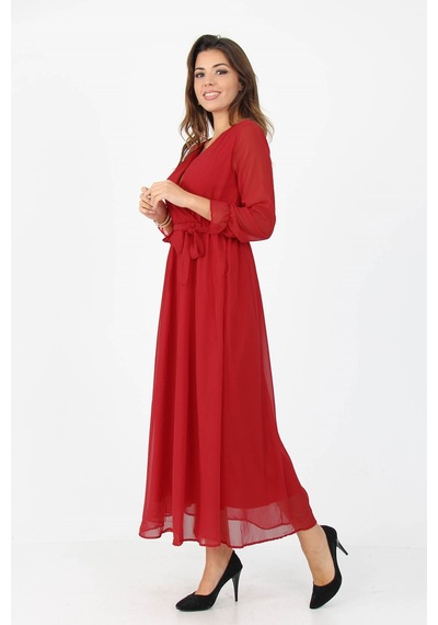 Neşeli Butik Kadın Kruvaze Yaka Bağlama Detaylı Yeni Sezon Uzun Şifon Elbise Kts003 Kırmızı Neşeli Butik Kadın Kruvaze Yaka Bağlama Detaylı Yeni Sezon Uzun Şifon Elbise Kts003 Kırmızı