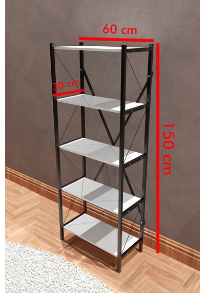 Makbulce 5 Raflı Metal Kitaplık Beyaz