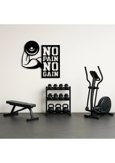 No Pain No Gain Motivasyon Yazılı Metal Duvar Tablosu Siyah