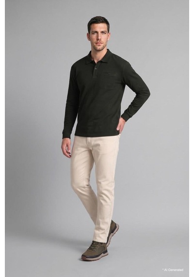Defacto Regular Fit Düğmeli Polo Yaka Basic Sweatshirt I2039ax26wnkh538 Haki-kh538