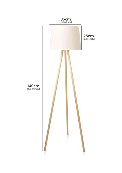 Tr Woody Tripod 3 Ayaklı Ahşap Zemin Lambaderi, Modern Salon Ve Oturma Odası Köşe Aydınlatması - Krem Ayaklı Diğer