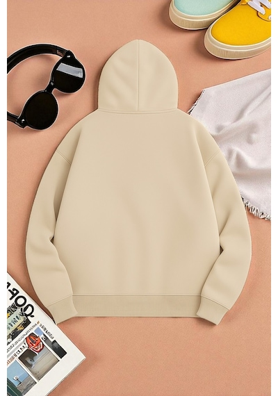 Uyguntarz Unisex W Baskılı Oversize Sweatshirt Bej