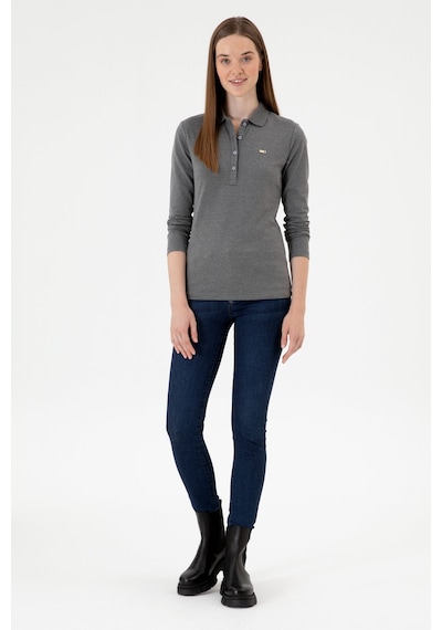 U.S. Polo Assn. Kadın Antrasit Melanj Basic Polo Yaka Sweatshırt 50313593-VR081