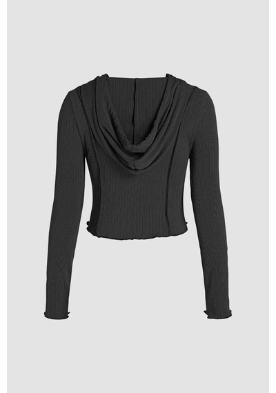 Hiccup Kadın Kısa Dar Kesim Kapüşonlu Hoodie Siyah