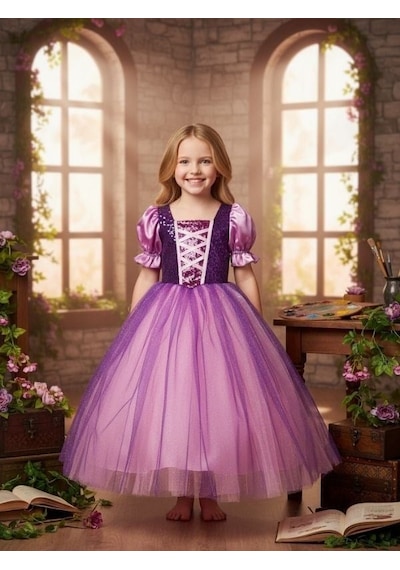 Zekids Kız Çocuk Pamuk Prenses Ve Rapunzel Kostümü-13690 Mor