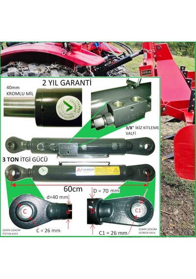 3 Ton - 60cm Traktör Ortakol, Hıdrolik Silider, 3 Ton - 60cm Toplift Hydraulic Cylinder