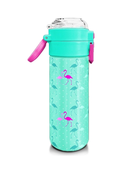Coral High Kids Su Yeşili Neon Pembe Flamingo Desenli Pipetli Ve Direkt İçim Çelik Termos 500 Ml 31904 Su Yeşili - Pembe