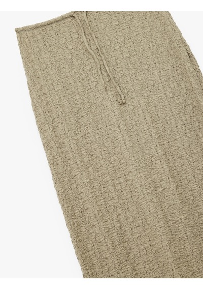 Koton Beli Bağcıklı Slim Fit Bürümcük Kumaş Dokulu Midi Kalem Etek Haki 6wak10203ek Haki