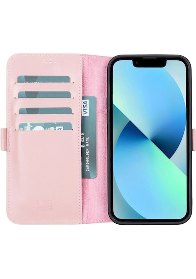 Apple İphone 13 Pro Max Uyumlu Deri Cüzdanlı Kılıf Toz Pembe