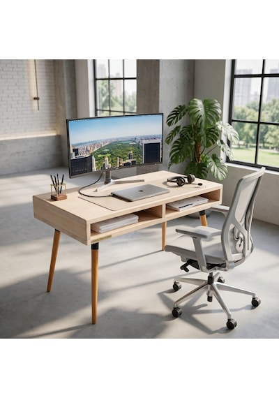 Mobenta Slot Desk: Masif Çalışma & Laptop Masası 2 Gözlü Depolama - 120x60 Bz Krem