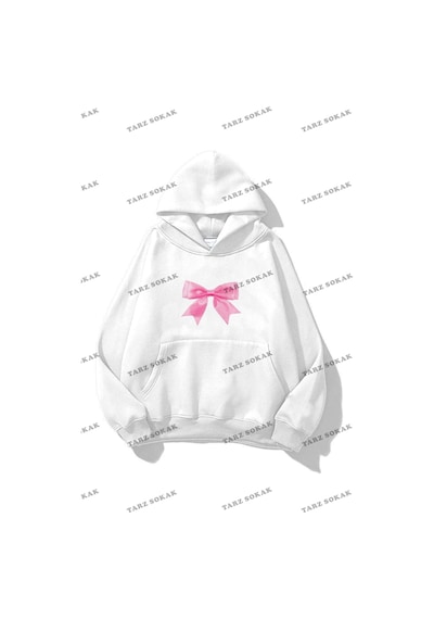 Tarzsokak Y2k Unisex Pink Ribbon Sweatshirt Kod 1537 Beyaz
