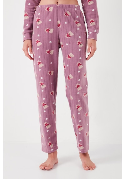 Lela Standart Fit Düğmeli Polarlı Bayan Pijama Takımı 6095615 Lila
