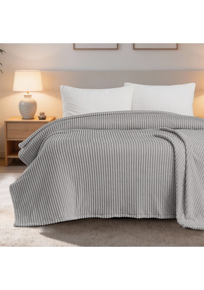Maxstyle Çizgili Vizon Tek Kişilik Polar Battaniye Gri 150x220 Cm Renkli