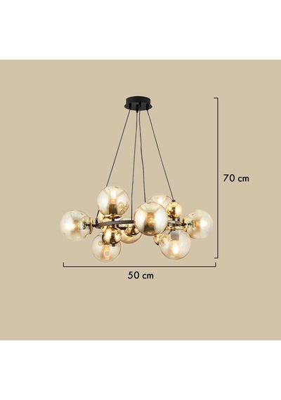 Sekizli Yuvarlak Camlı Avize Siyah-gold 70x75 Cm Çok Renkli