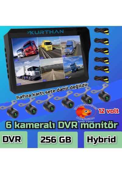 Ledsiz 6 Adet Ahd 720p Balık Gözü Kelebek Kamera 6 Kanallı 10'' Hybrid Dvr Monitör 12 V 256 Gb