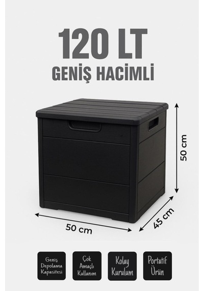 120 Lt Organizer Kapaklı Bahçe, Balkon, Kiler Sandığı Çok Amaçlı Demonte Siyah