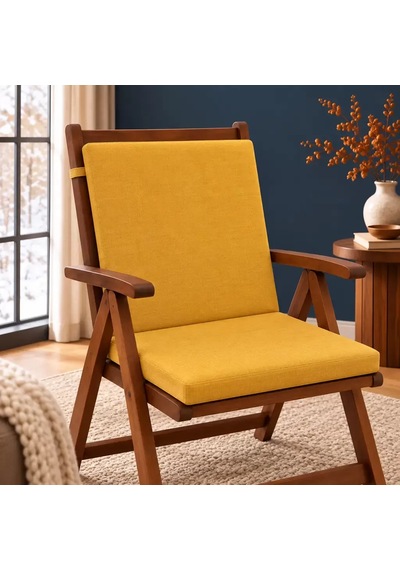 Tek Parça Sırtlıklı Sandalye Minderi 80 40 4 Cm Sarı 80 40 4 Cm