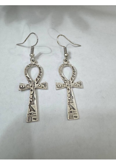 Ankh Formlu Sembolik Metal Tasarım Sallantılı Küpe Çok Renkli
