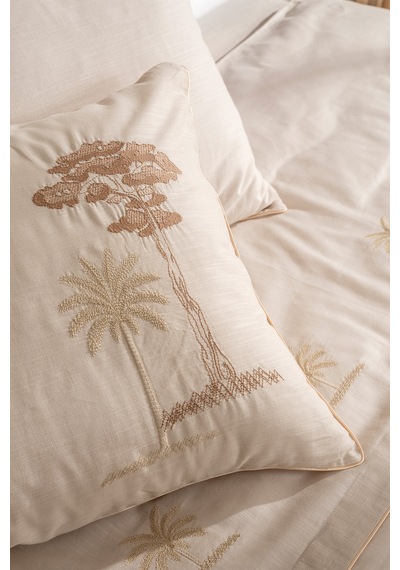 Palm Bej Çift Kişilk Nakışlı Keten Nevresim Takımı 2503 Bej