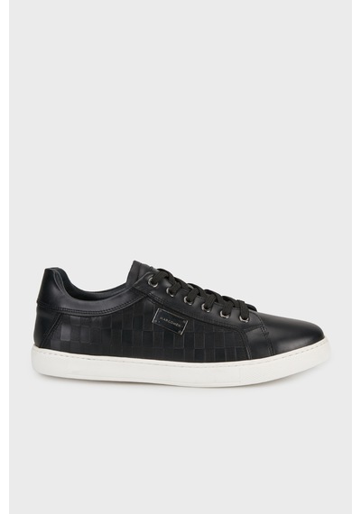 Marcomen 21104 Erkek Hakiki Deri Baskılı İnce Taban Sneaker Ayakkabı Siyah