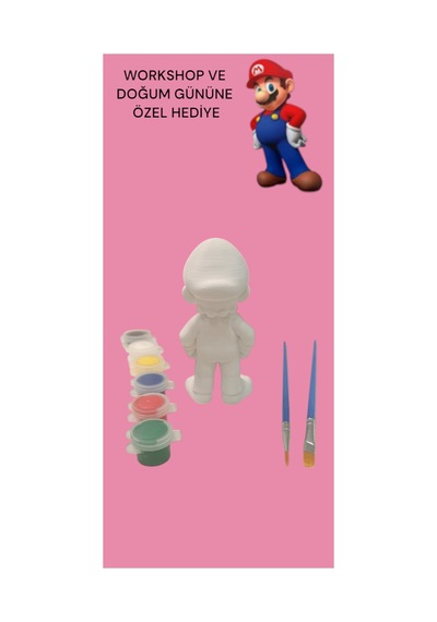 3d Süper Mario Figür Boyama Seti - Kendin Boya Hobi Ve Etkinlik Seti - Akrilik Boya + 2 Fırça