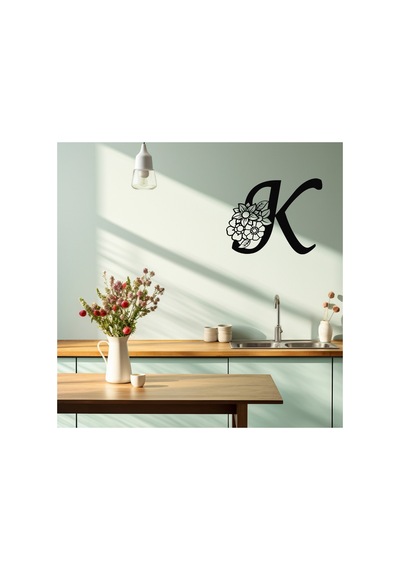Işıklı Kişiye Özel Çiçekli K Harf Dekoratif Tablo Balkon Duvar Dekorlu Gece Lambası Sarı - 743005668 Sarı