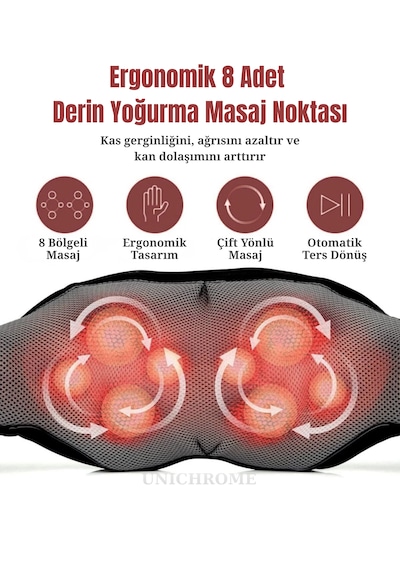 Kneading Ovmalı Isıtmalı Masaj Yastığı Boyun Bel Sırt Omuz Şarjlı Masaj Aleti Siyah - Gri