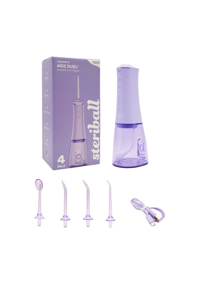 Steriball Oral Irrigator Ağız Duşu Lila - 4 Temizlik Modu 360 Dönebilen Başlık 0,60 Mm İnce Su Akışı Yüksek Frekanslı Su Darbesi