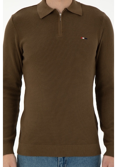 U.S. Polo Assn. Erkek Regular Fit Yarım Fermuarlı Haki Basic Kazak 50298266-VR027