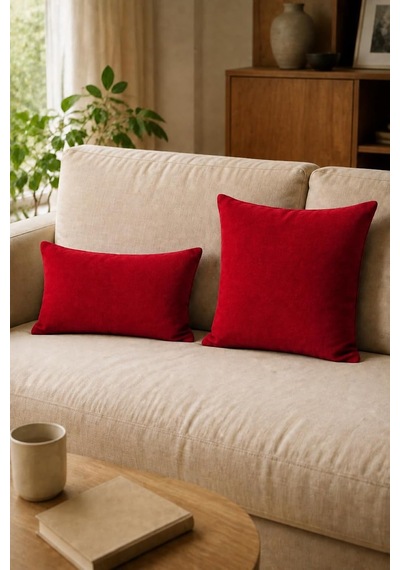 Cortibo Barcelona Kadife Dokulu Kırlent Kılıfı 45x45cm Kırmızı Diğer