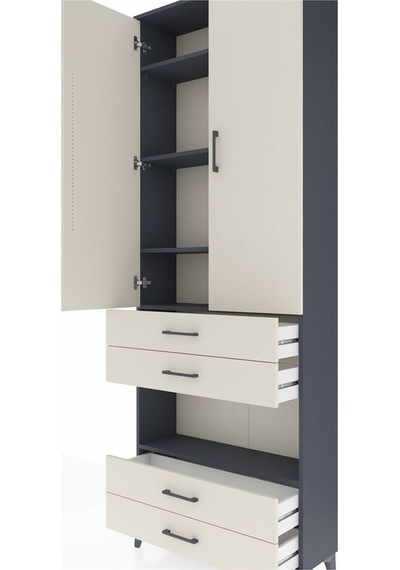 Arges Dolap 5 Raflı 4 Çekmeceli 2 Kapaklı 88x30x243 Antrasit-... Antrasit