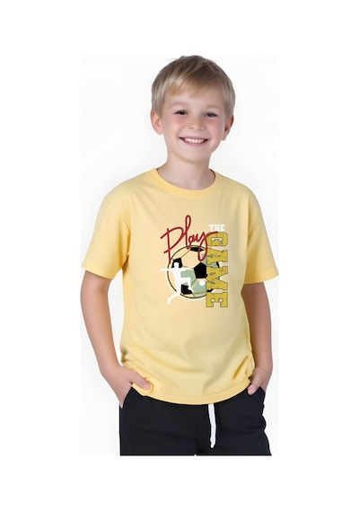 Panios Kids Play Game Baskılı Erkek Çocuk Kısa Kollu Yuvarlak Yaka T-shirt Sarı
