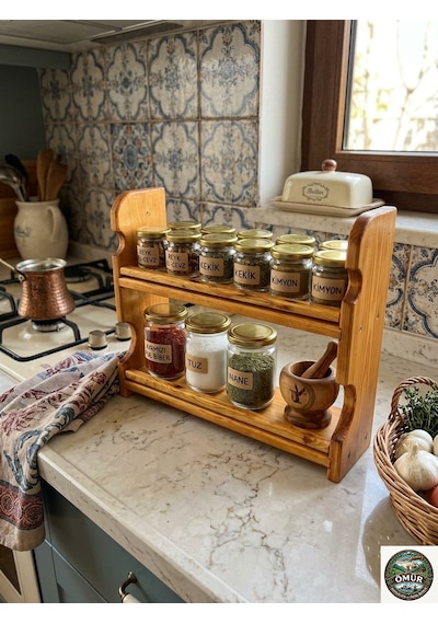 dekoratif ahşap baharatlık standı