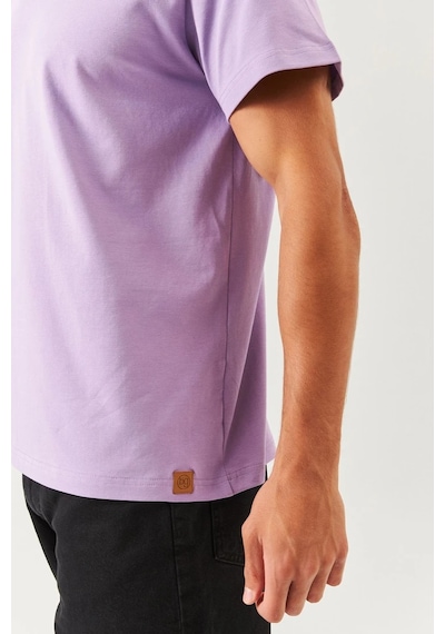 Erkek Oversize Rahat %100 Pamuklu Penye Bisiklet Yaka Kısa Kol Basic T-shirt Lila