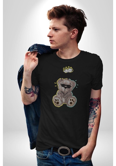 Gerçeklikten Uzak Tutun Unisex Unisex Siyah Organik Baskılı T-shirt Penye Yüksek Kalite Siyah